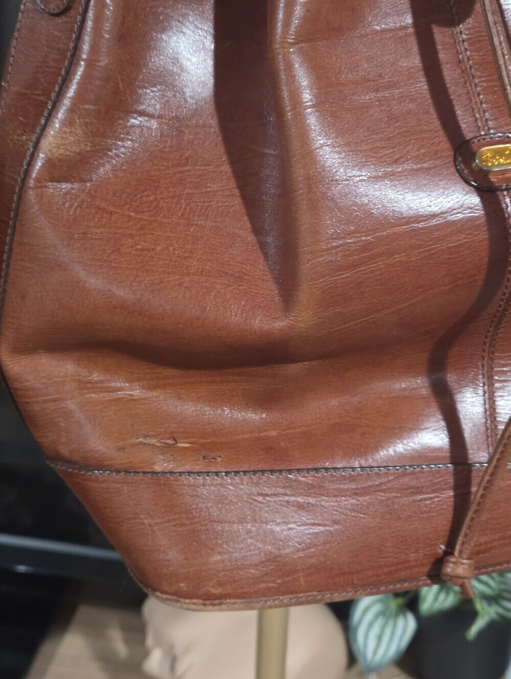 Vintage Bonia Brown Genuine Leather Drawstring Bucket Shoulder Bag - Picture 13 of 16